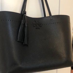 Tory Burch Classic Black Pebbled Leather Tote
